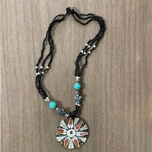 Painted shell & bead necklace
